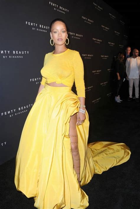 Rihanna In See Through Yellow Outfit For Fenty Beauty Nyfw Launch