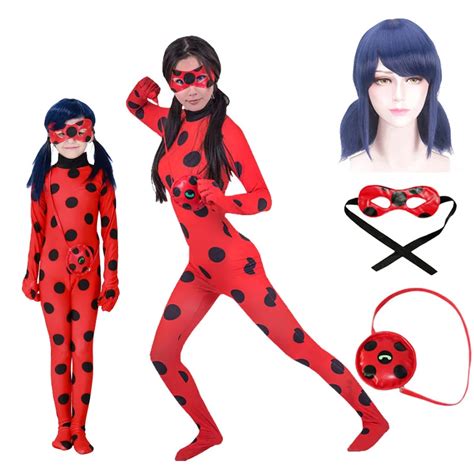 adult women miraculous ladybug costume with wig bag halloween party girls suit spandex