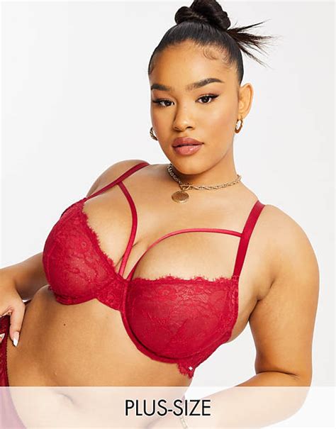 Dorina Plus Size Diaz Lace Bra With Strapping Detail In Red Asos