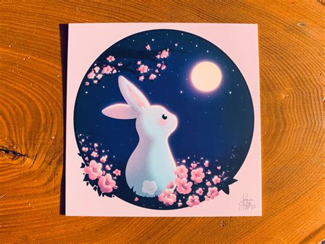 Moon Bunny Print Kawaii Bunny Art Print Cute Art Mb Ap Etsy