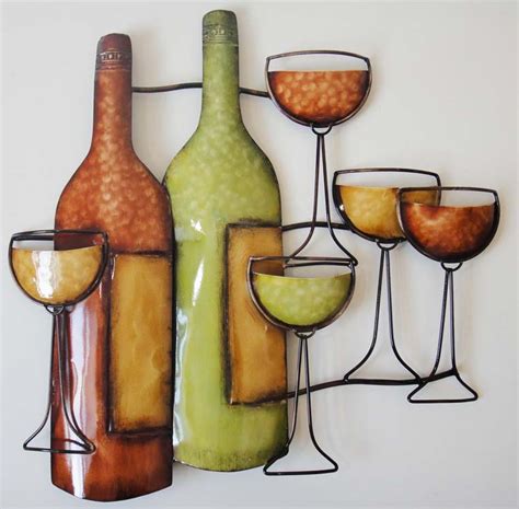 New Contemporary Metal Wall Art Decor Sculpture Wine Bottle And Glasses Scene Ebay