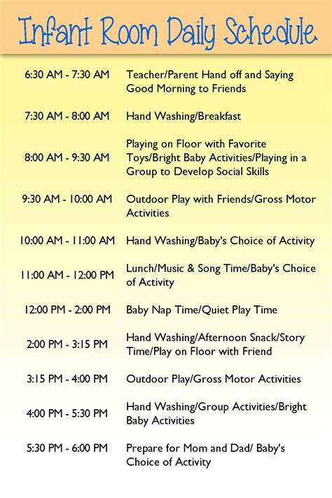 Infant Day Care Schedule Daycare Schedule Home Daycare Infant Room