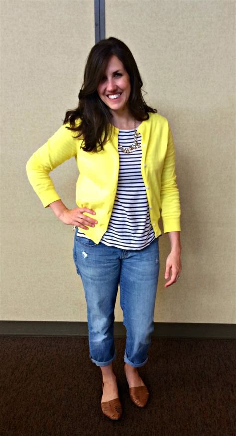real mom style yellow cardigan and stripes momma in flip flops