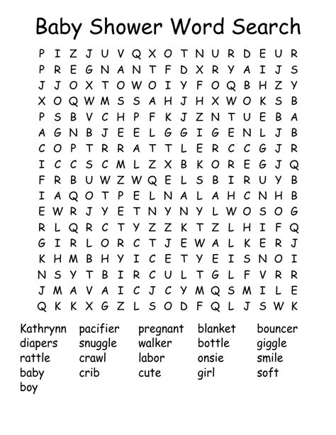 Baby Shower Word Search Template