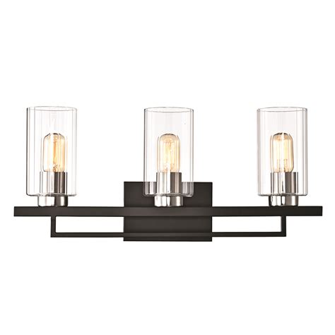 3 Light Black And Brushed Nickel Vanity With Clear Beveled Glass Shades Edvivi Lighting