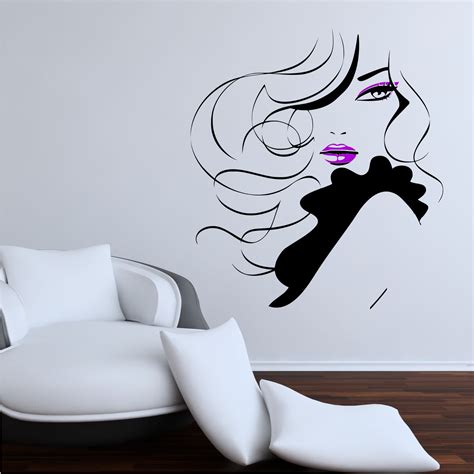Pin Up Girl Femmes Moderne Cheveux Salon Autocollant Mural Décalcomanie