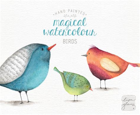 Watercolor Birds Png Clipart 3 Whimsical Clip Art Birds Etsy