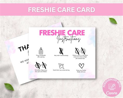 Editable Freshie Care Card Template Printable Freshie Care