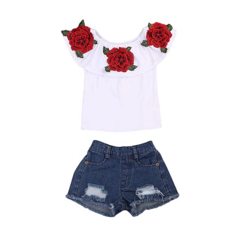 2pcs Little Girls 3d Flower Summer Clothing Set Pretty