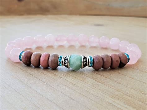 Healing Bracelet Rose Quartz Rhodonite Amazonite Crystal Energy