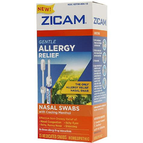 Zicam Gentle Allergy Relief Nasal Swabs With Cooling Menthol 15 Ea Pack Of 3