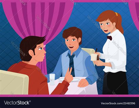 Waiter In A Restaurant Serving Customers Vector Image