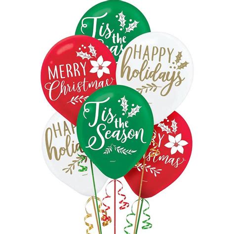 15ct 12in Traditional Christmas Slogan Balloons Green Red And White