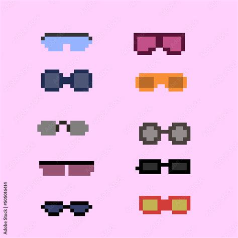 Vector Eyeglass Frame Or Sunglasses With Pixelated Glasses Pixel Art Set Of Glasses And