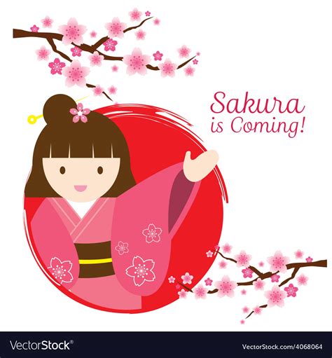 Girl In Kimono With Cherry Blossoms Branch Vector Image