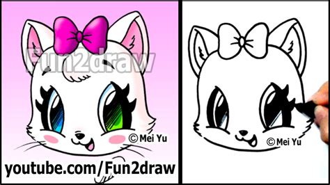 How to draw cartoon cat and kittens, as well as realistic or illustrative felines. Cute Cat - How to Draw a Cat Face - Kitten with Bow EASY ...