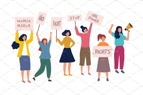 Woman Protest Female Crowd With Pre Designed Vector Graphics