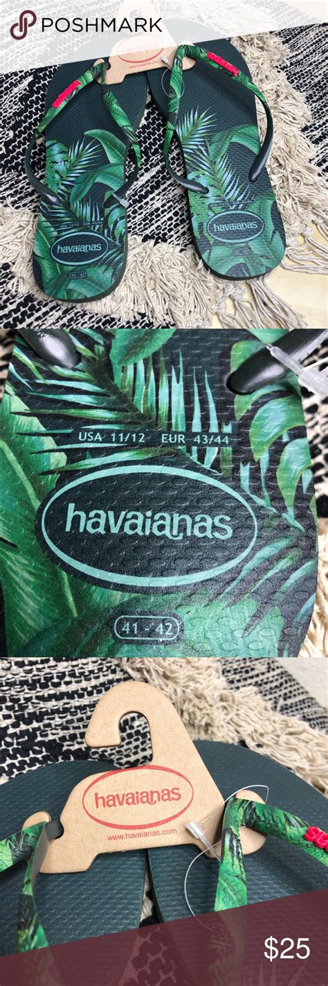 nwt havaianas tropical pink flip flops eu 41 42 green tropical leaf print with hot pink logo on