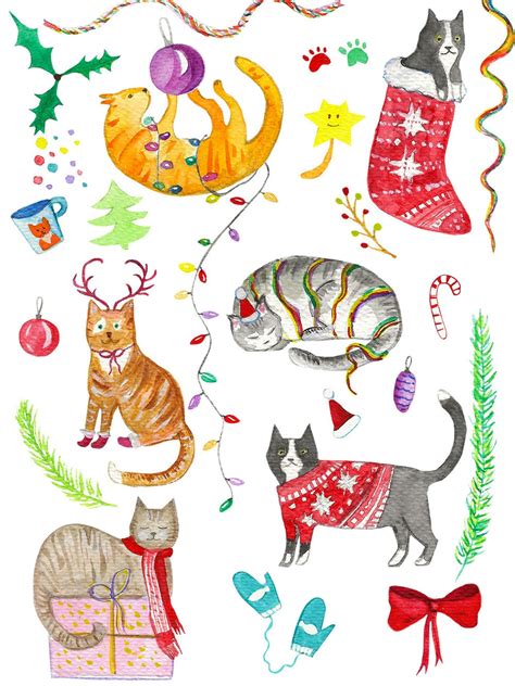 Cute Cat Card Christmas Postcard Greeting Etsy Uk