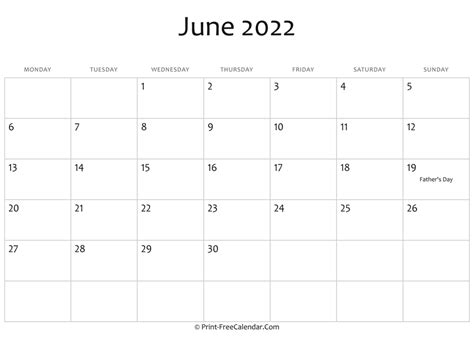 Editable Calendar June 2022 Customize And Print