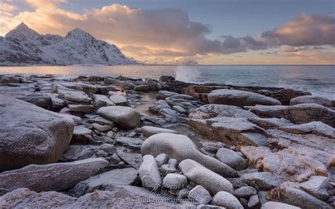 Sunset At Flakstad Fjord Flakstadøya Lofoten Archipelago Norway Lf