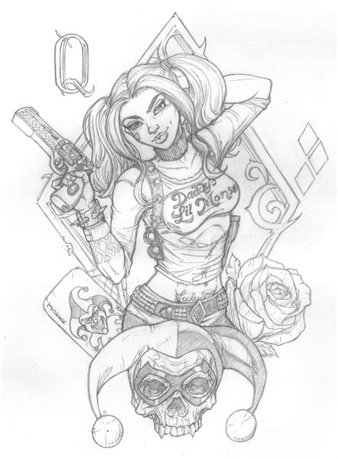 Outline Black And White Harley Quinn Tattoo Designs Best Tattoo Ideas