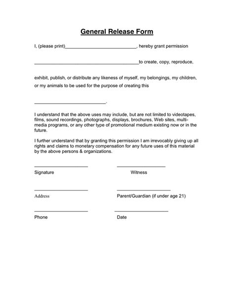 Printable General Release Form Pdf