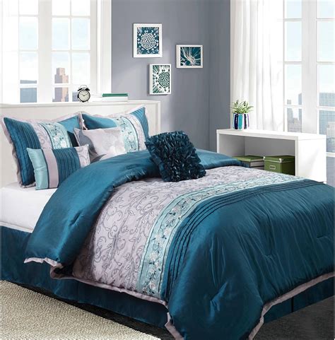 Juliana 7 Piece Bedding Comforter Set Teal Silver King Size Uk Kitchen And Home