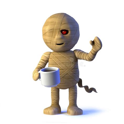 3d Egyptian Mummy Monster Drinks A Cup Of Tea Stock Illustration