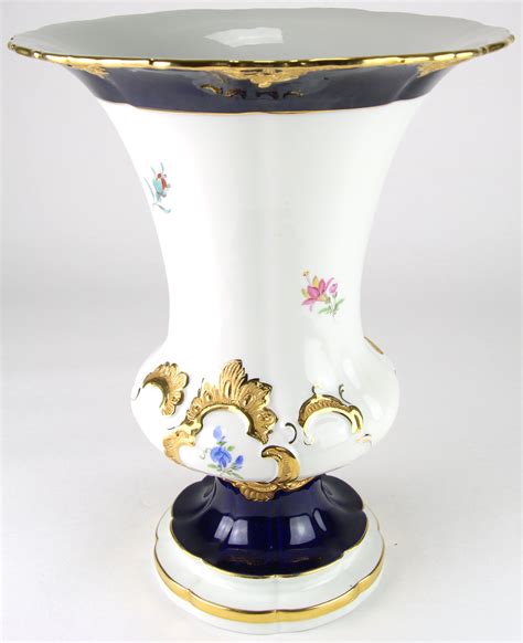 Meissen Vase Prunkvase Kobalt Blumenbukett Reiche Goldstaffierung