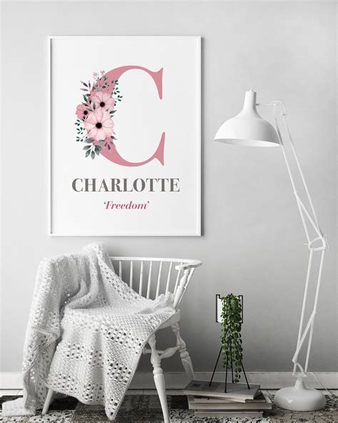 Charlotte Name Printable With Floral Detail Name Art Modern Etsy