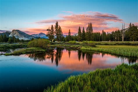 Landscape Nature Sunset River Forest Mountains Water Clouds