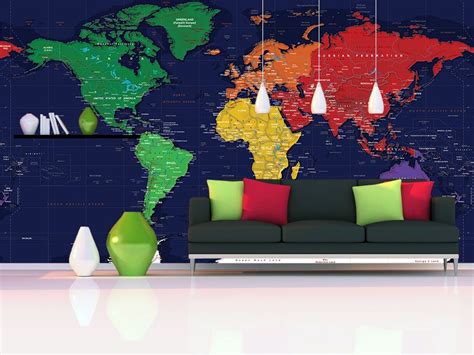 Colorful World Political Map Wall Mural Miller Projection Map Wall Images