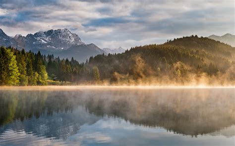 Nature Mountain Lake Reflection Mist Landscape Wallpapers Hd