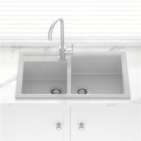 Granite Kitchen Sink Double Bowls 860mm Concrete Grey Myhomeware
