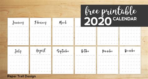 Free Printable 2020 Calendar Template Pages Paper Trail Design