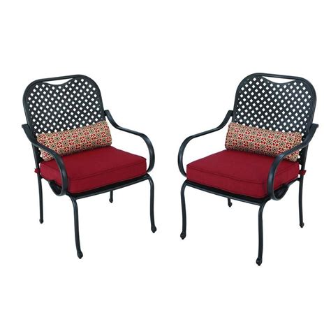 Hampton Bay Fall River Patio Dining Chair With Chili Cushion 2 Pack