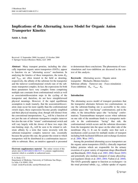 Pdf Implications Of The Alternating Access Model For Organic Anion