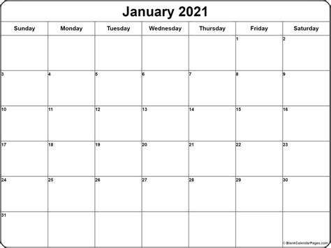 55+ styles of free printable january 2021 calendar pages. January 2021 Calendar Printable Free Monthly / January ...