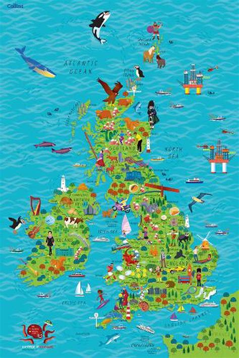 Childrens Wall Map Of The United Kingdom And Ireland By Collins Kids