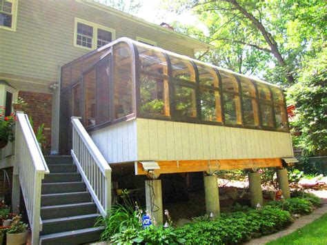Lay out the stringers per the drawings. Curved-eave sunroom on a raised deck - Traditional - Porch ...