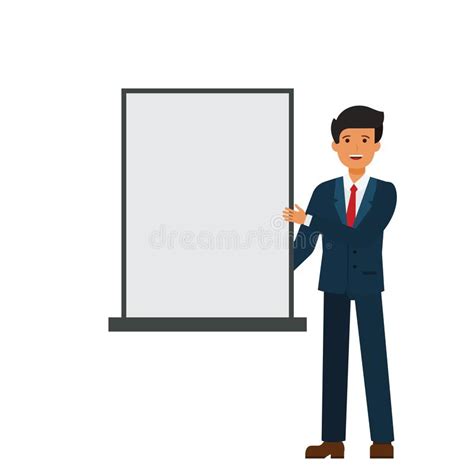 Business Man Showing Blank Advertising Board Cartoon Flat Vector