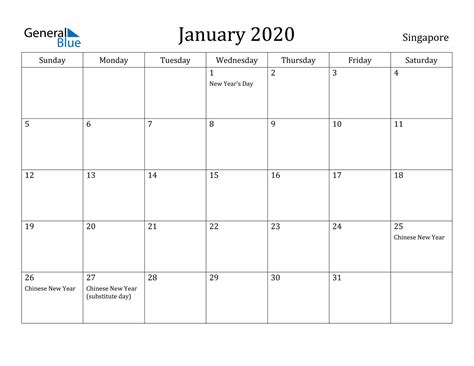 Singapore Calendar 2020 With Public Holidays And School Holidays