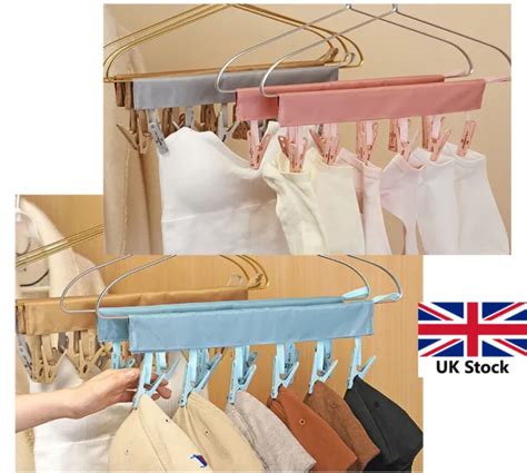 6 PEG CLIP Foldable Underwear Socks Drying Rack Laundry Clothes Hanger