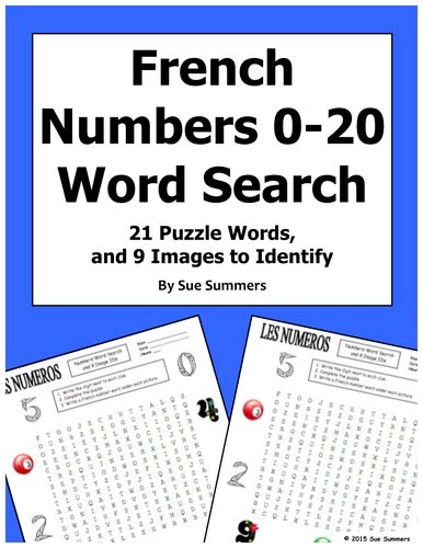 French Numbers 0 20 Word Search And Image Ids Worksheet