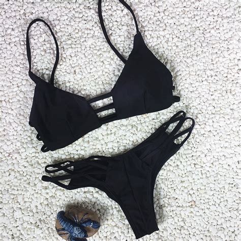 2018 New Arrival Sexy Bikini Set Black Bandage Swimsuit Women Push Up