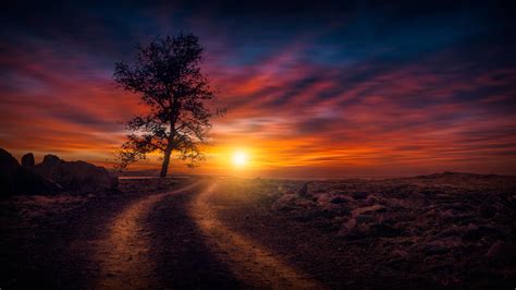Beautiful Sunset On Dirt Road 4k Sunset Wallpapers Photography