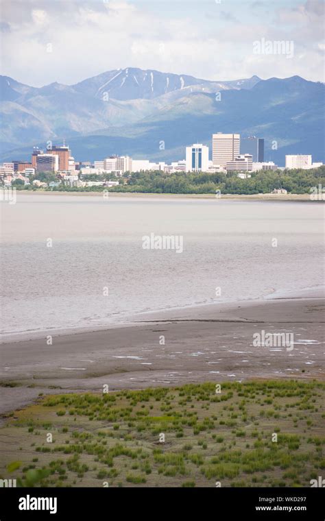 Sandy Beach Bay Anchorage Alaska Downtown City Skyline Stock Photo Alamy