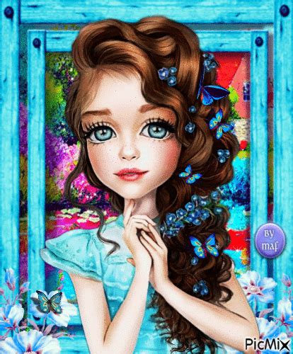 A Painting Of A Girl With Long Hair And Blue Eyes