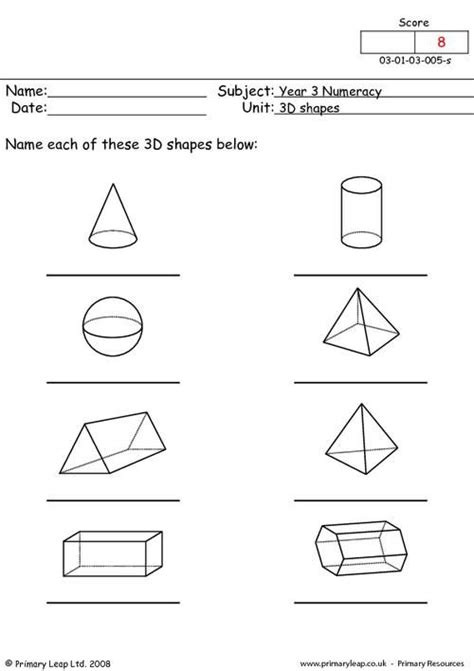 This Worksheet Is A Bw Resource Children Name The 3d Shapes 3d